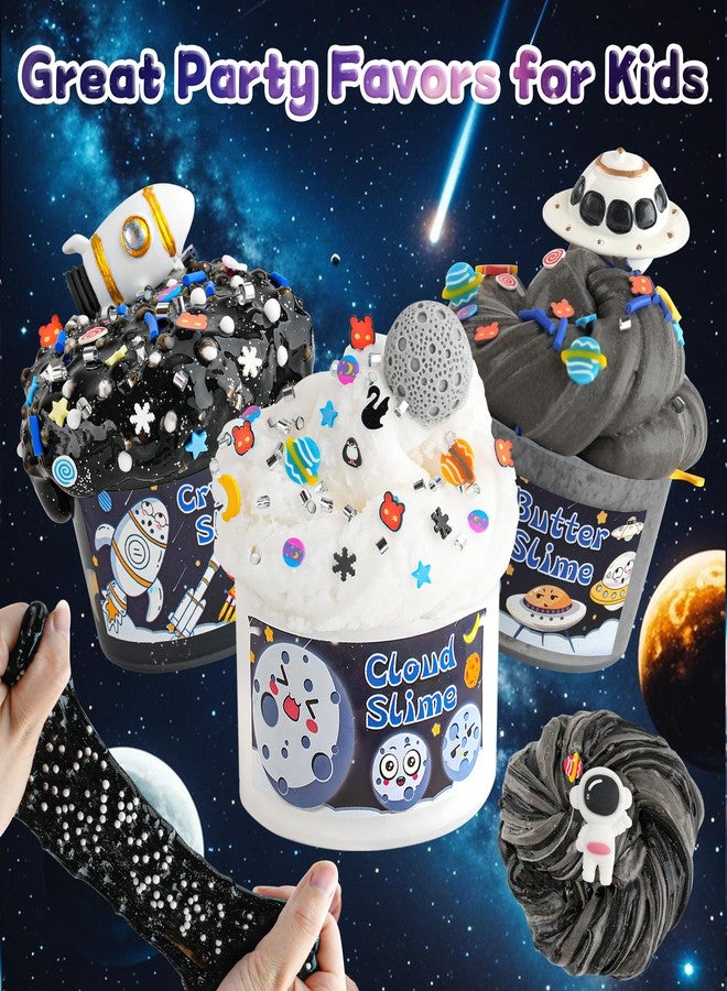 LAWOHO 6 Pack Galaxy Slime Kit for Kids- Cloud, Butter & Clear Slimes with Space Add-ins, 360ml Black Slime for Boys Girls, Kids Slime Kits for Easter Christmas Halloween Birthday, Space Party Favors - Image 5